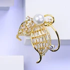 Golden Flowers Butterfly Leaves Crystal Rhinestone Brooches Pins Wedding Bridal Banquet Jewelry Pins Xmas Gifts