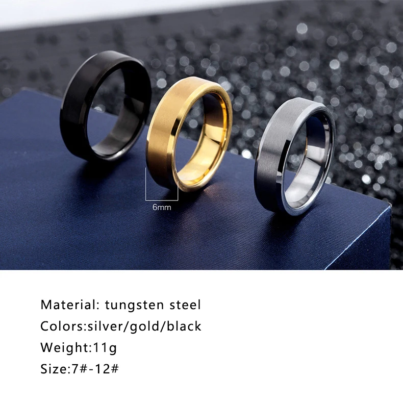 6mm smooth surface stainless steel couple ring gold/black/silver tungsten steel ring for men custom name jewelry wholesale