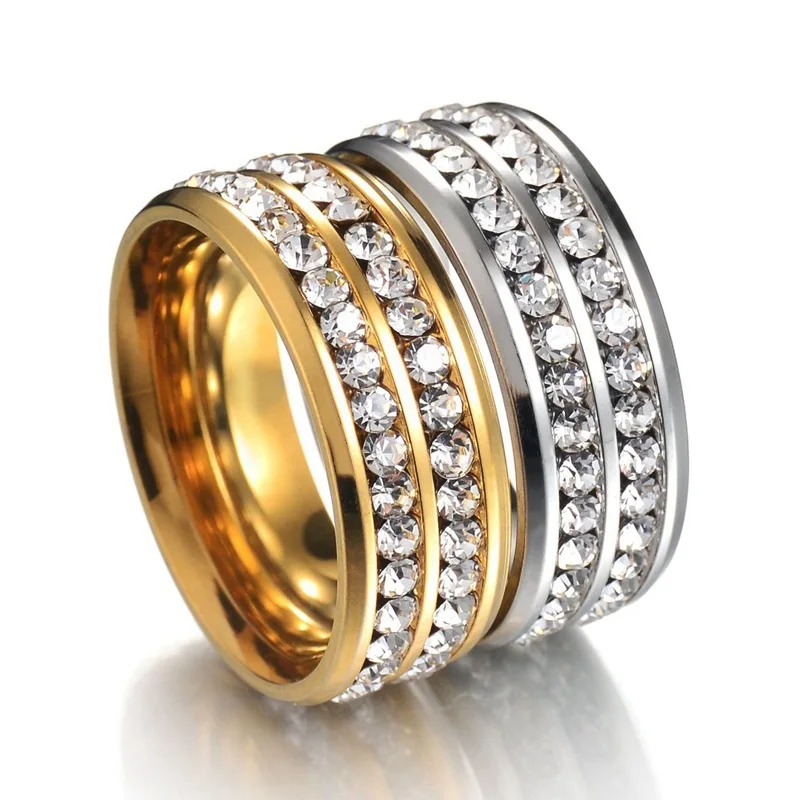 2019MsLady men & women stainless steel domineering double row diamond ring factory direct sale, Silver/gold
2019MsLady men & women stainless steel domineering double row diamond ring factory direct sale, Silver/gold