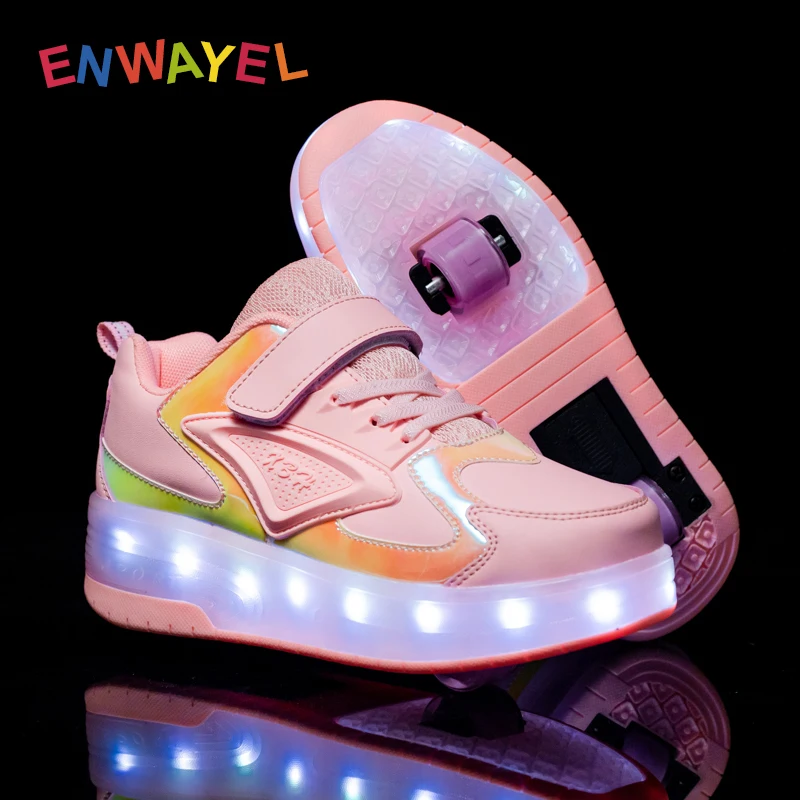 Luminous sneakers kids shoes for girls roller with two wheels boys led charge shoes on wheel children rollers light shining
Luminous sneakers kids shoes for girls roller with two wheels boys led charge shoes on wheel children rollers light shining