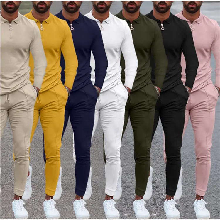 Casual Long Sleeve POLO T Shirt Jogging Suit Solid Color Training Wear Zipper Sweatshirt Sweatpants Men Two Piece Sets, White, pink, yellow, green, black, navy, khaki
Casual Long Sleeve POLO T Shirt Jogging Suit Solid Color Training Wear Zipper Sweatshirt Sweatpants Men Two Piece Sets, White, pink, yellow, green, black, navy, khaki
