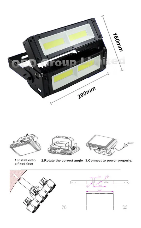 Adjustable beam angle IP67 module COB LED floodlight 100W for sport field lighting