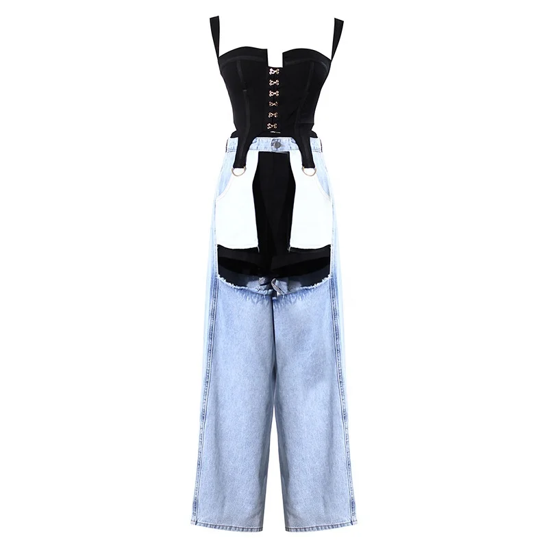 2021 Fashion Hollow Two Piece Pants Vest Shorts Wide Leg Jeans Pants 3 Piece Set Women Clothing, Blue
2021 Fashion Hollow Two Piece Pants Vest Shorts Wide Leg Jeans Pants 3 Piece Set Women Clothing, Blue