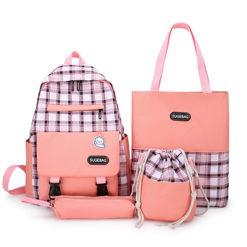 New style hot sale canvas 4 piece pink travel school bag set female student teen girl backpack
New style hot sale canvas 4 piece pink travel school bag set female student teen girl backpack