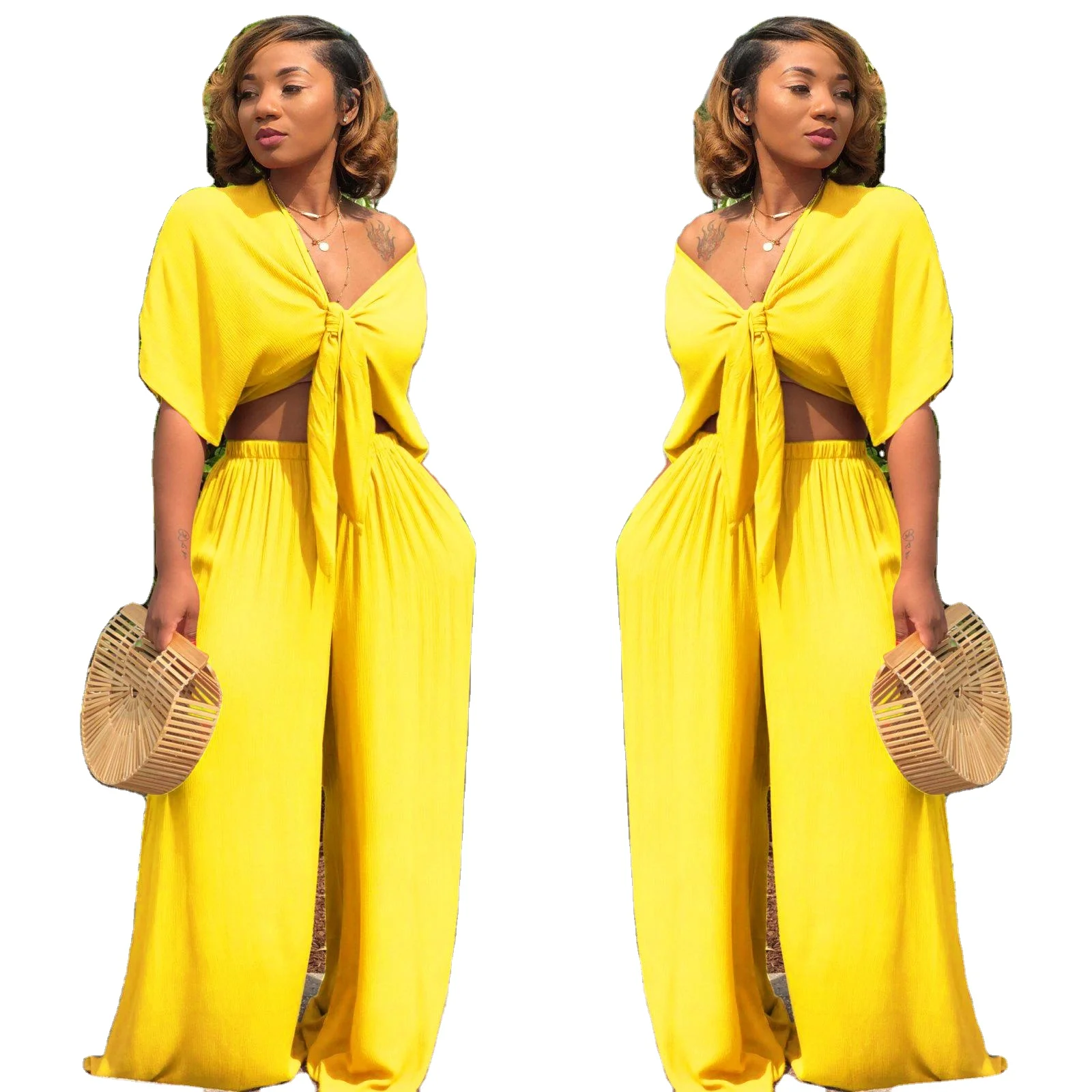 2021 Amazon Hot Sale two piece set Women Clothing Casual Ladies Summer solid color V-neck short sleeve Wide leg pants Sets, Customized color
2021 Amazon Hot Sale two piece set Women Clothing Casual Ladies Summer solid color V-neck short sleeve Wide leg pants Sets, Customized color