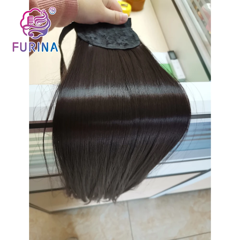 

Synthetic Ponytails 28 Inch Japanese Fiber Long Straight Clip In Wrap Around Ponytail Extension, Pure colors are available