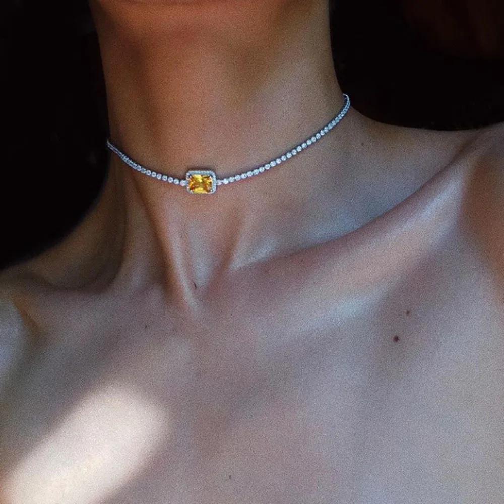 Luxury Shiny Yellow Crystal Simple Choker Necklace for Women Rhinestone Tennis Chain Necklace (KNK5221), Same as the picture
Luxury Shiny Yellow Crystal Simple Choker Necklace for Women Rhinestone Tennis Chain Necklace (KNK5221), Same as the picture