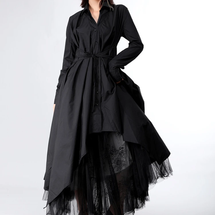 2020 New Spring Autumn Lapel Long Sleeve Button Bandage Stitch Pleated Irregular Shirt Dress Women Fashion
2020 New Spring Autumn Lapel Long Sleeve Button Bandage Stitch Pleated Irregular Shirt Dress Women Fashion