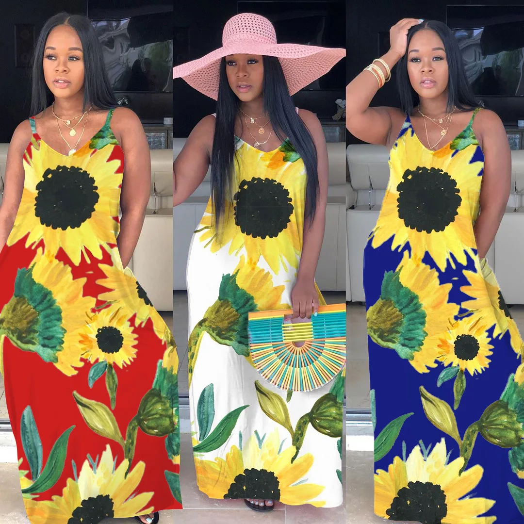 Boho dress straight dress summer women's Amazon sunflower halter maxi plus size long dress
Boho dress straight dress summer women's Amazon sunflower halter maxi plus size long dress