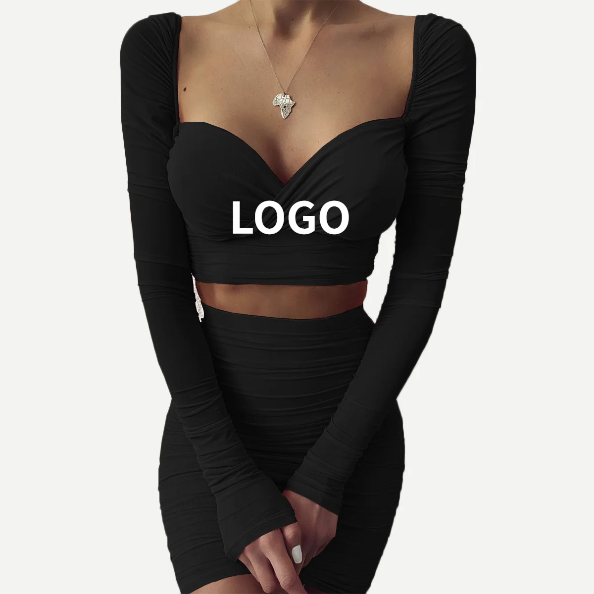 Autumn winter hot style long sleeve hip Bodycon sexy low cut pleated two-piece Crop Tops suit women
Autumn winter hot style long sleeve hip Bodycon sexy low cut pleated two-piece Crop Tops suit women