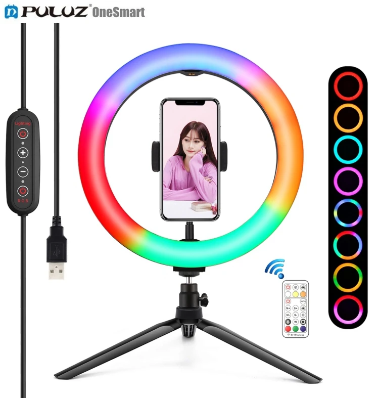 Wholesale PULUZ 10 inch LED RGB Ring Light desktops Dimmable Vlog Photography ring light with tripod stand, Black
Wholesale PULUZ 10 inch LED RGB Ring Light desktops Dimmable Vlog Photography ring light with tripod stand, Black