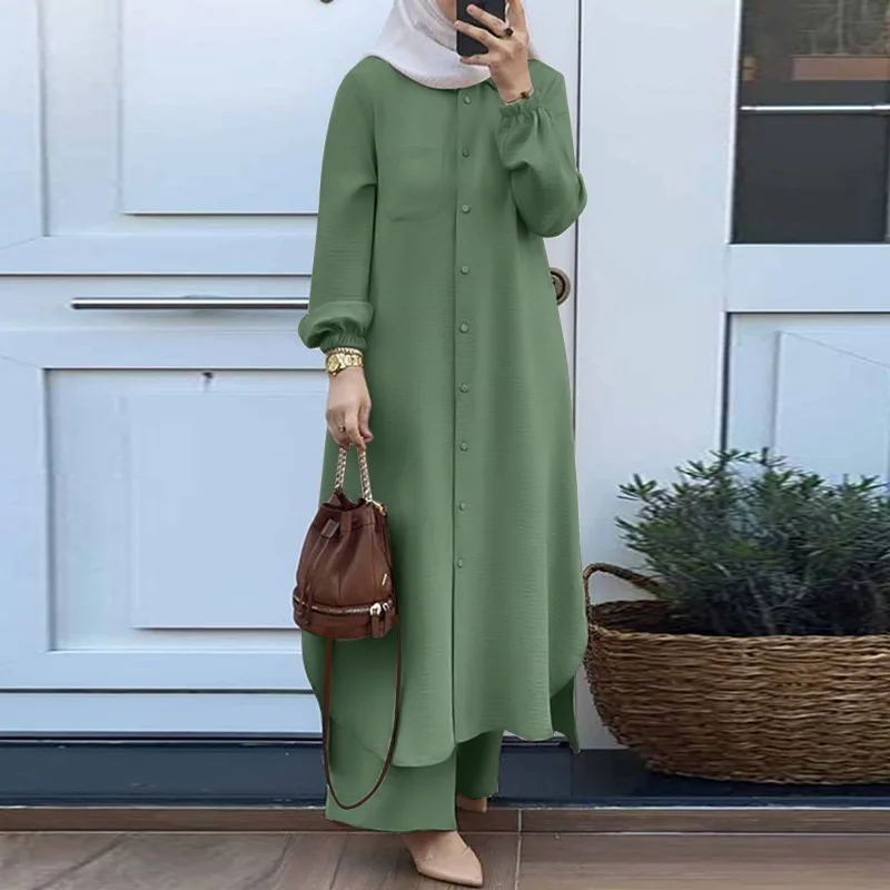 Arab middle eastern muslim casual women's mushroom button long sleeved abaya 2 pieces femme nouveautes 2023
Arab middle eastern muslim casual women's mushroom button long sleeved abaya 2 pieces femme nouveautes 2023
