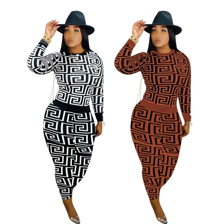 Hot selling fall winter women 2 piece set long sleeve knit printed women two piece set
Hot selling fall winter women 2 piece set long sleeve knit printed women two piece set