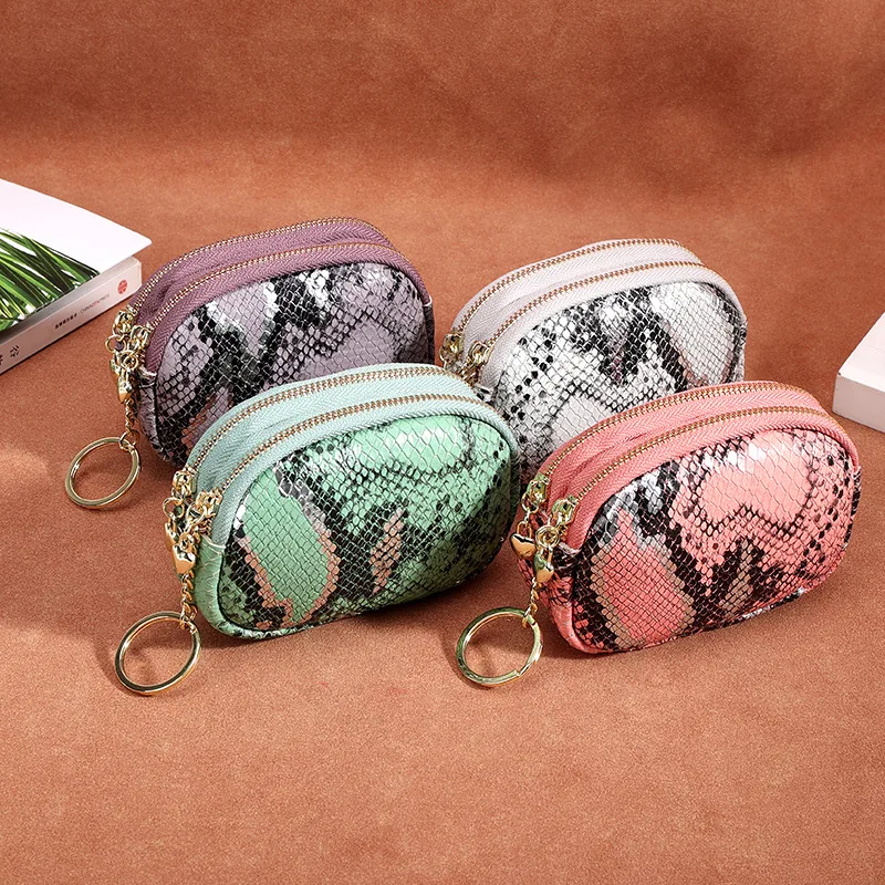 2021 new snake skin top layer leather small wallet ladies double zipper large-capacity key chain leather coin purse, 4 colors
2021 new snake skin top layer leather small wallet ladies double zipper large-capacity key chain leather coin purse, 4 colors