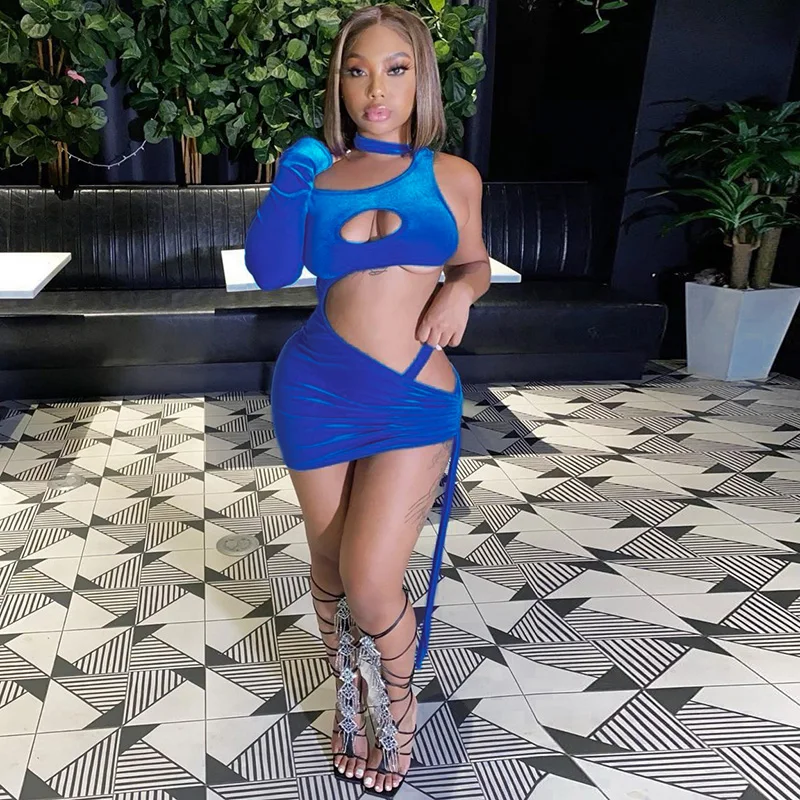 Velvet Halter One Shoulder Hollow Out Mini Party Sexy Ladies Clothes 2021 Spring Women Ruched Drawstring Dress, Customized color
Velvet Halter One Shoulder Hollow Out Mini Party Sexy Ladies Clothes 2021 Spring Women Ruched Drawstring Dress, Customized color