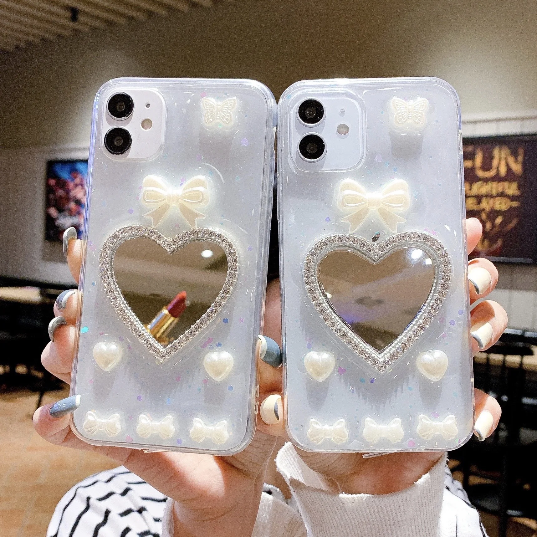 3D Bow-knot Bling Heart Mirror Girls Clear Phone Case for iPhone 11 12 Pro Max , TPU PC Epoxy Mobile Phone Shell, Transparent
3D Bow-knot Bling Heart Mirror Girls Clear Phone Case for iPhone 11 12 Pro Max , TPU PC Epoxy Mobile Phone Shell, Transparent