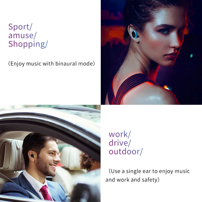 A9 Wireless Bluetooth 5.0 Stereo Headset In-Ear Earphone With Charging Bin Red Blue Black Bluetooth headset in ear fashion - ANKUX.COM