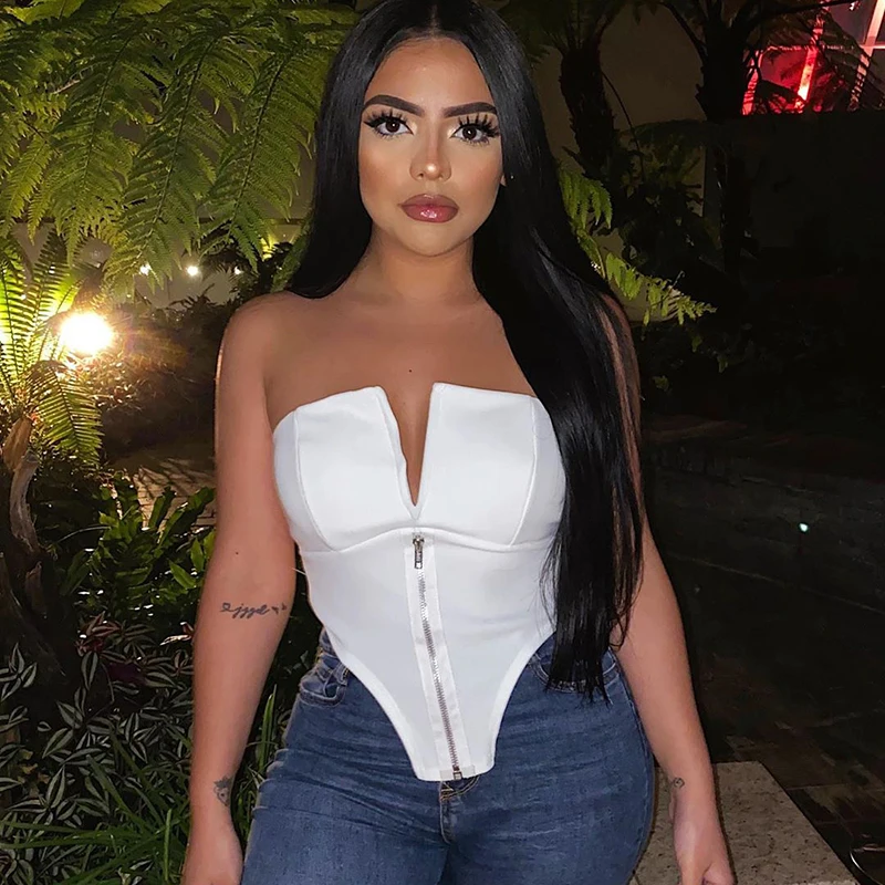 Cutenova G19596T Women Strapless Boob Tube Tops Backless Fashion Party Casual Zipper irregular Solid Crop Top Tank
Cutenova G19596T Women Strapless Boob Tube Tops Backless Fashion Party Casual Zipper irregular Solid Crop Top Tank