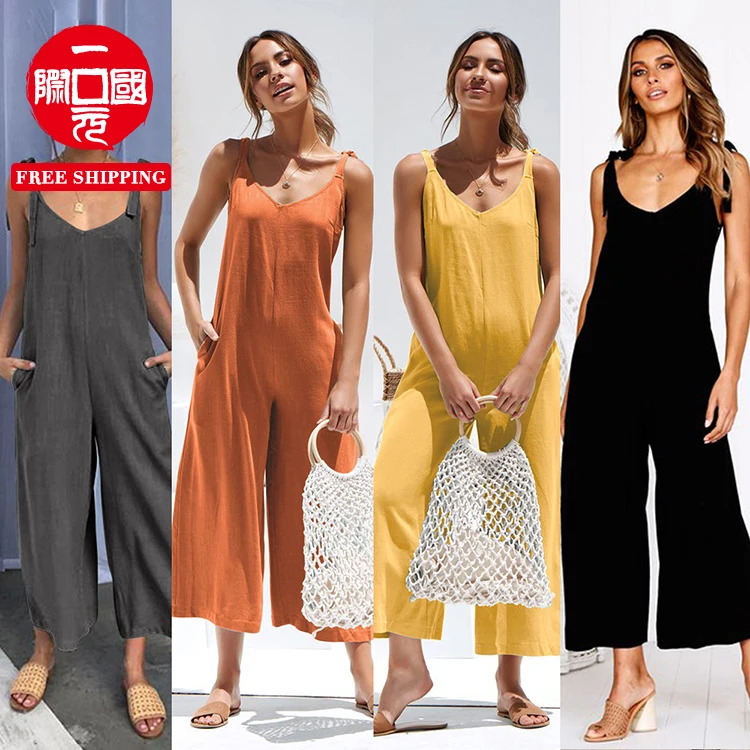 European and American women's halter sleeveless suspender V-neck bandage wide-leg pants jumpsuit
European and American women's halter sleeveless suspender V-neck bandage wide-leg pants jumpsuit