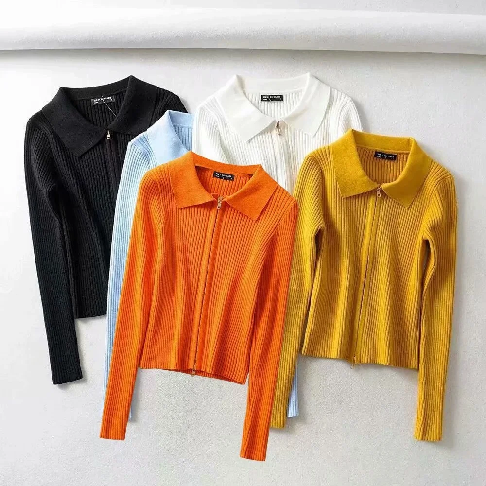 B61881A 2019 new European and American stripe double zipper lapel slimming crop short long-sleeved cardigan, Yellow/black/sky blue/white/orange
B61881A 2019 new European and American stripe double zipper lapel slimming crop short long-sleeved cardigan, Yellow/black/sky blue/white/orange