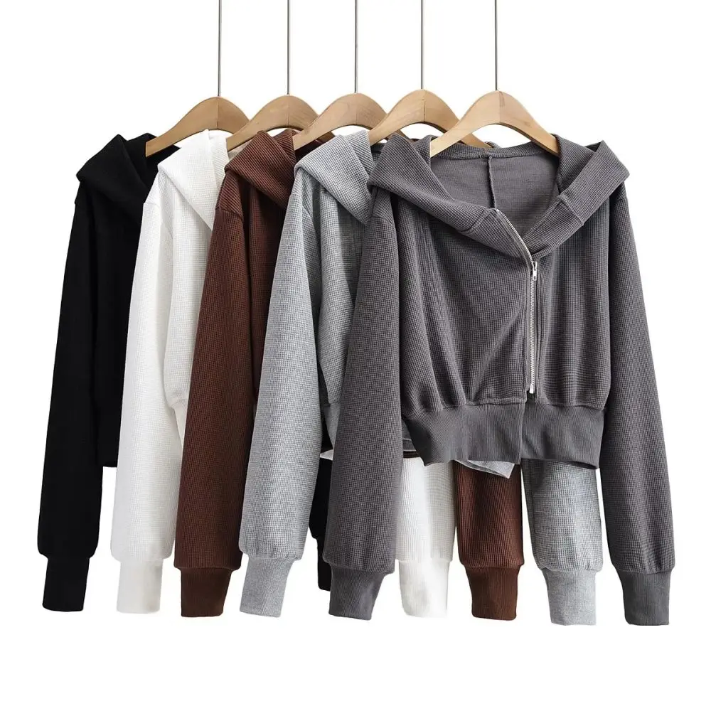 Hr228 ladies winter blank irregular top crop long sleeve zipper zip up waffle fabric knit hoodie, Customized color
Hr228 ladies winter blank irregular top crop long sleeve zipper zip up waffle fabric knit hoodie, Customized color