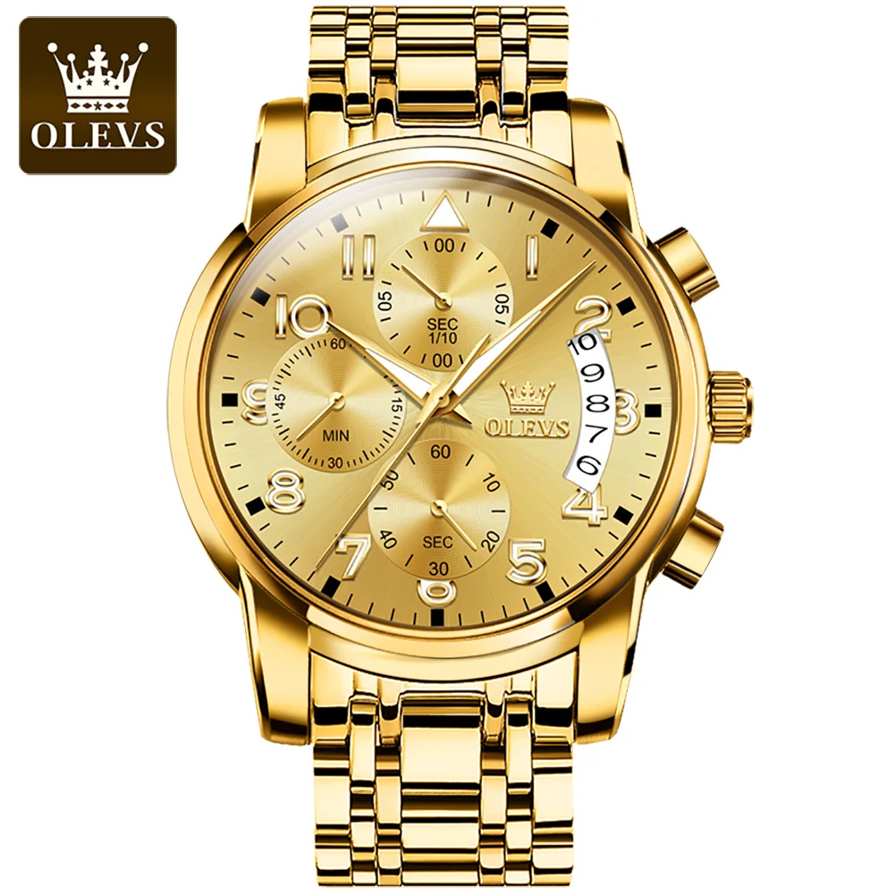 

OLEVS 2879 Mens Watches Chronograph Quartz Watches Masculino Gift Full Steel Strap Luminous Waterproof Male Wristwatch