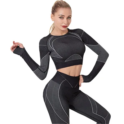2021 New Design Gym Woman Quickly Dry Long Sleeve Workout Crop Sport T Shirt 2 Pcs Yoga Set, Customized
2021 New Design Gym Woman Quickly Dry Long Sleeve Workout Crop Sport T Shirt 2 Pcs Yoga Set, Customized