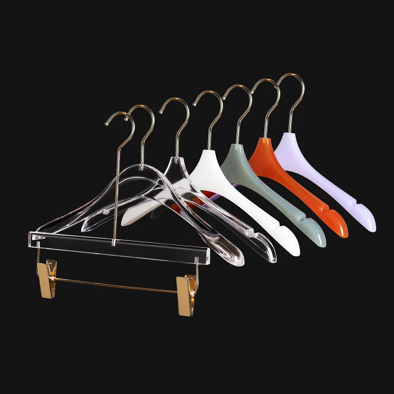 PENGFEI plastic coat hanger clear Acrylic Transparent Clothes hanger with gold hook