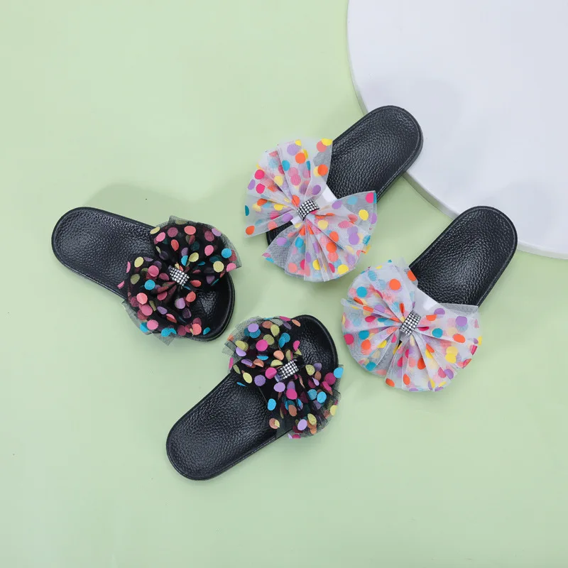 

Polka Dot Bow Baby Slippers Fancy Girl Summer Slide Slipper For Baby Children Kids