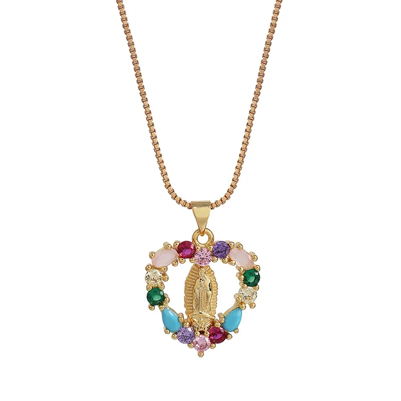 18K Gold Plated Colorful Gemstone Heart Pendants Necklace Trendy Diamond Heart Virgin Mary Charm Clavicle Chain Necklace
18K Gold Plated Colorful Gemstone Heart Pendants Necklace Trendy Diamond Heart Virgin Mary Charm Clavicle Chain Necklace