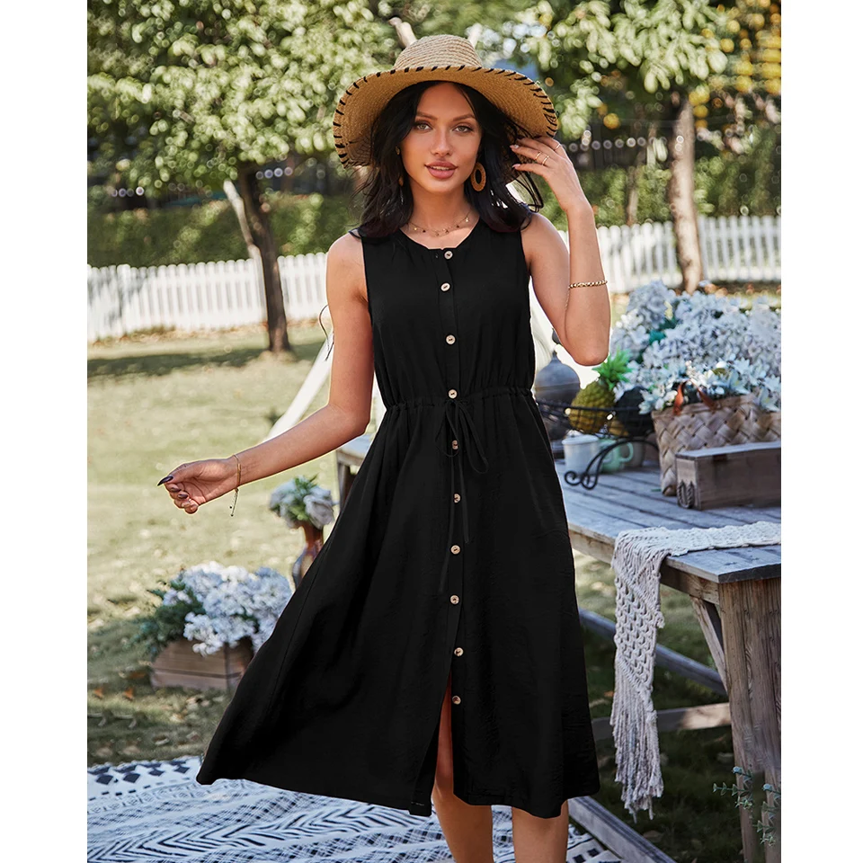 Women's Summer Dresses Women Button with Elastic Waist Sleeveless Midi Shirts Dress Lady Elegant Workout Office Dress Apparel
Women's Summer Dresses Women Button with Elastic Waist Sleeveless Midi Shirts Dress Lady Elegant Workout Office Dress Apparel