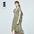2020 new clothing short sleeve design women green 100% real silk dress