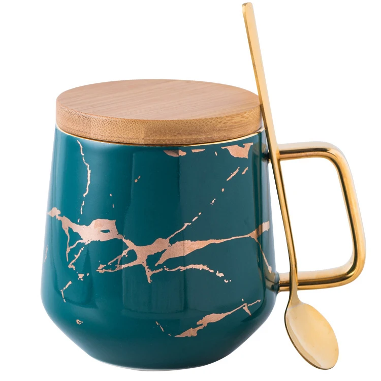 black golden lines tea milk cup coffee porcelain mug with handle and wood lid spoon 
black golden lines tea milk cup coffee porcelain mug with handle and wood lid spoon