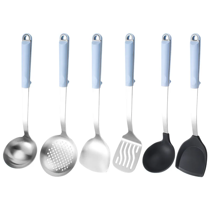 

E164 Kitchen Stainless Steel Cooking Utensil Set Silicone Cover Handle Cookware Spatula Set Heat Resistant Home Cooking Tools, Original