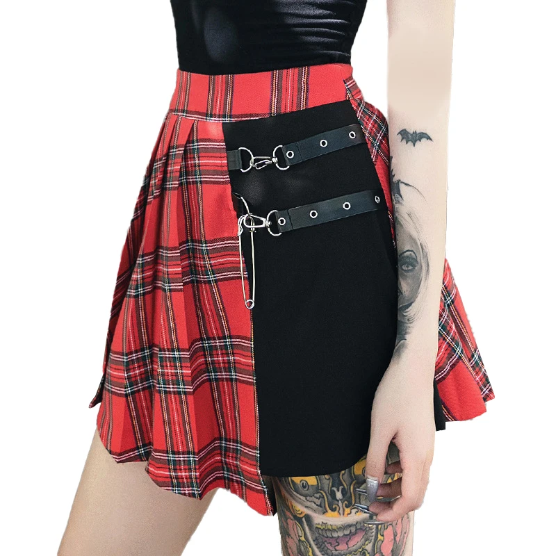 High quality gothic skirts women sexy A-line high waist irregular color-blocked Plaid skirt
High quality gothic skirts women sexy A-line high waist irregular color-blocked Plaid skirt