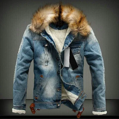 

Ecoparty 2019 Autumn and Winter Influx of Men Casual Winter Thick Denim Jacket Retro Jacket Collar Cashmere Coat, As show