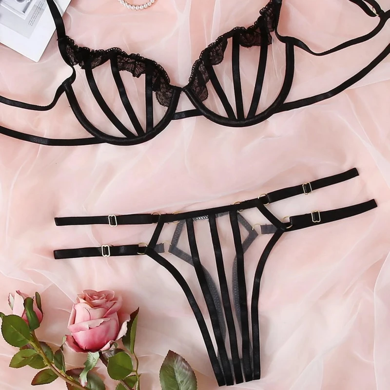 Sexy Black Lingerie Mesh With Lace Trimmings Transparent Lingerie Set Women See-through Underwear
Sexy Black Lingerie Mesh With Lace Trimmings Transparent Lingerie Set Women See-through Underwear