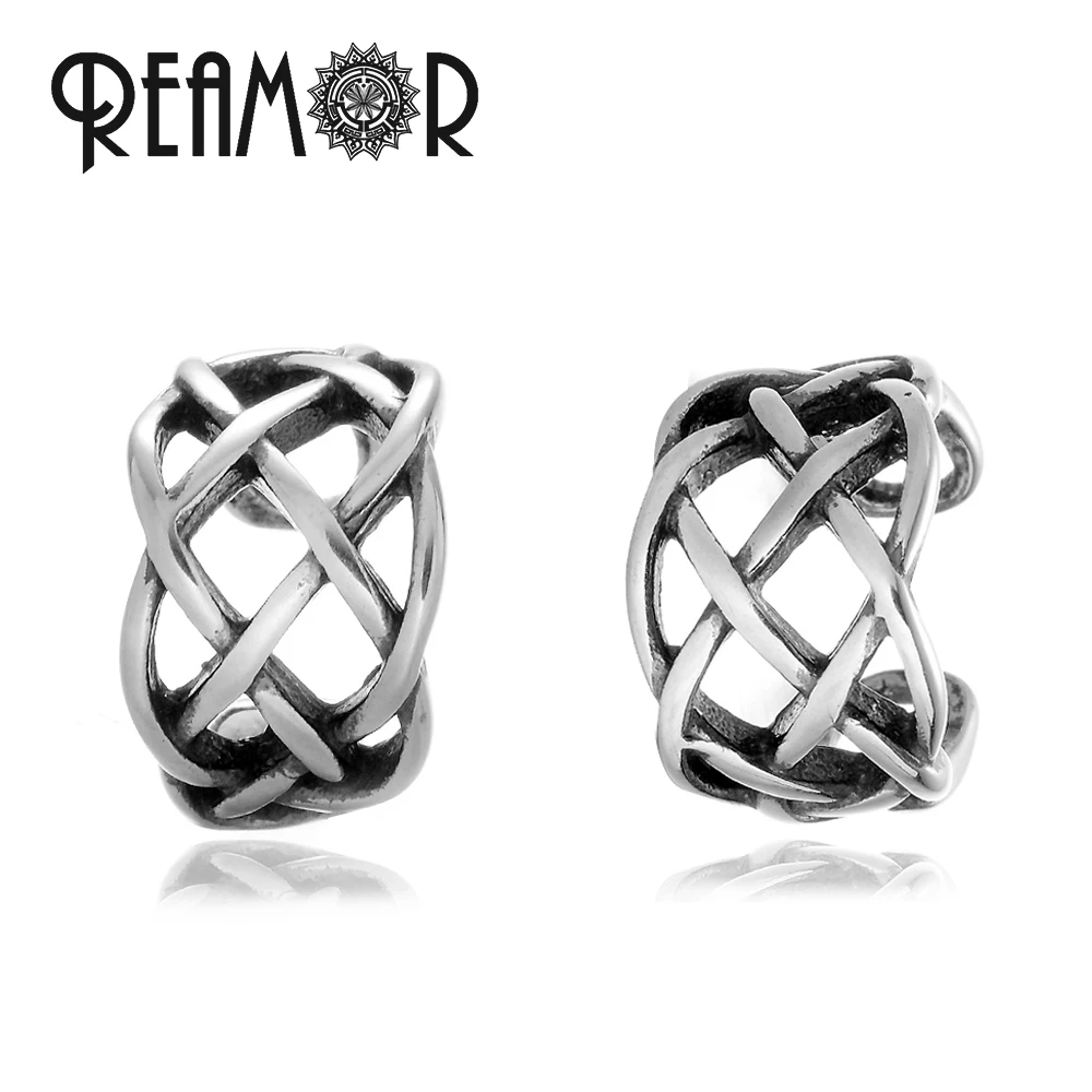 REAMOR Handmade Stainless Steel Cuff Earrings Hot Sale Net Knot Pattern C Shaped Small Hoop Earrings for Men Women Jewelry
REAMOR Handmade Stainless Steel Cuff Earrings Hot Sale Net Knot Pattern C Shaped Small Hoop Earrings for Men Women Jewelry