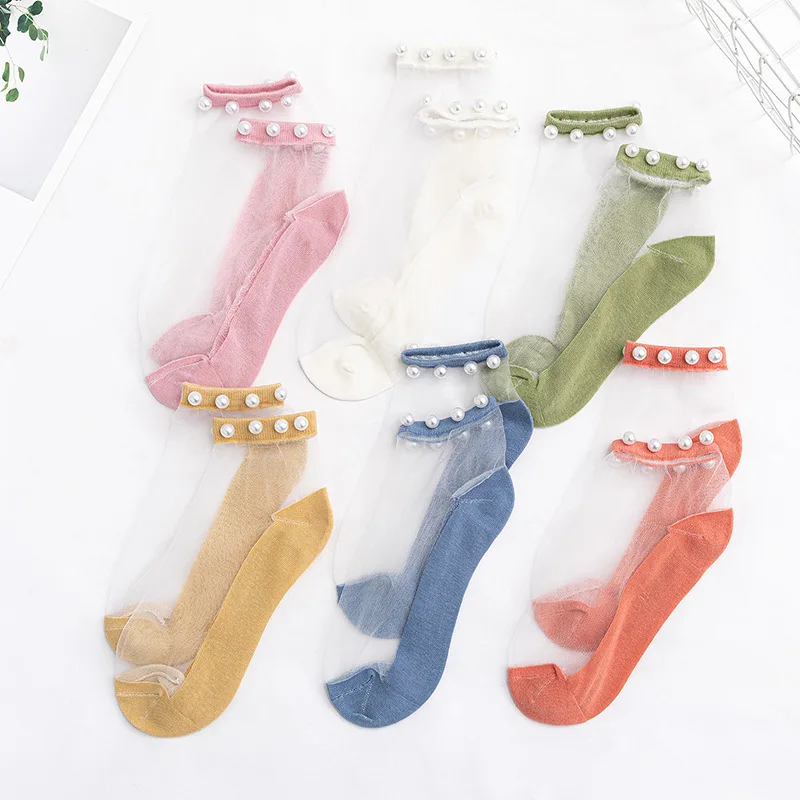 Wholesale 2021 high quality custom no minimum order ankle pearl fashion colorful transparent adult women socks, Picture shows
Wholesale 2021 high quality custom no minimum order ankle pearl fashion colorful transparent adult women socks, Picture shows