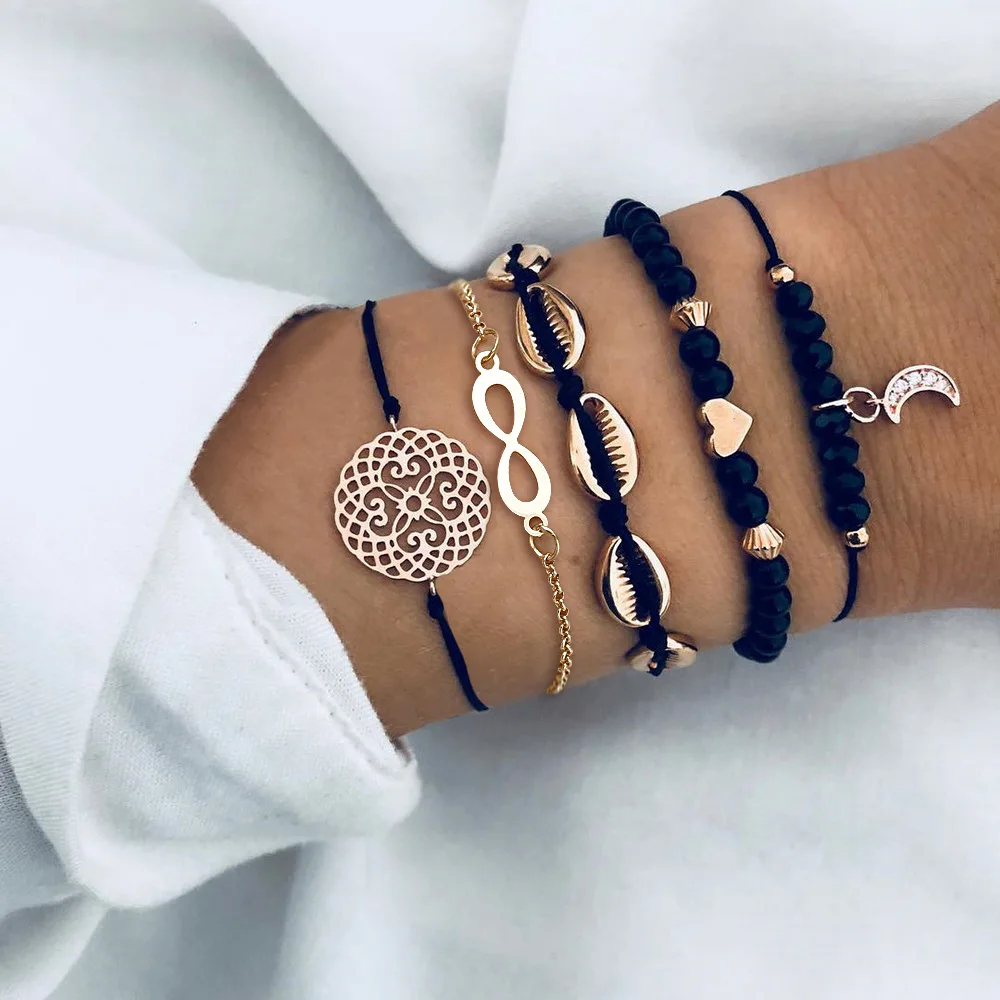 Wish Hotsale Design Black String Hollow Round Flower Shell Charm Bracelet Adjustable Lucky 8 Letter Charm Bracelet For Girls, Picture
Wish Hotsale Design Black String Hollow Round Flower Shell Charm Bracelet Adjustable Lucky 8 Letter Charm Bracelet For Girls, Picture