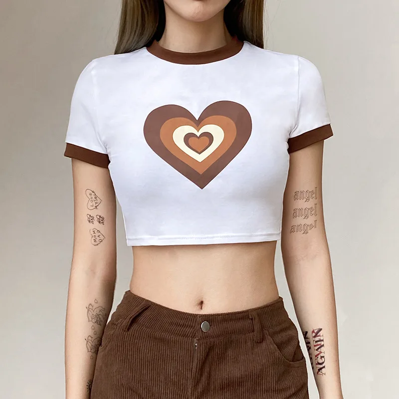 IG Hot 2021 New Arrivals Short Sleeve Heart Graphic Cotton T Shirts Cute Crop Top for Women, As picture
IG Hot 2021 New Arrivals Short Sleeve Heart Graphic Cotton T Shirts Cute Crop Top for Women, As picture