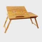 Wholesale wooden small computer desk portable height adjustable folding bamboo laptop table with fans drawer
