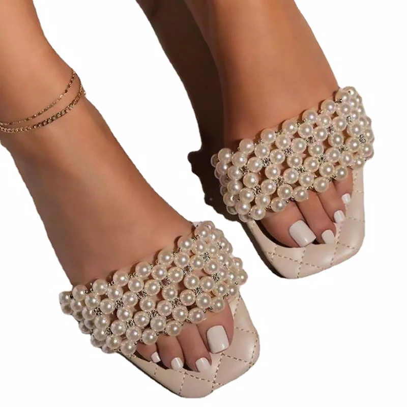 China wholesale pearl flat open toe designer fur pu rhinestone comfortable lady shoes sandals custom logo, Picture shows
China wholesale pearl flat open toe designer fur pu rhinestone comfortable lady shoes sandals custom logo, Picture shows