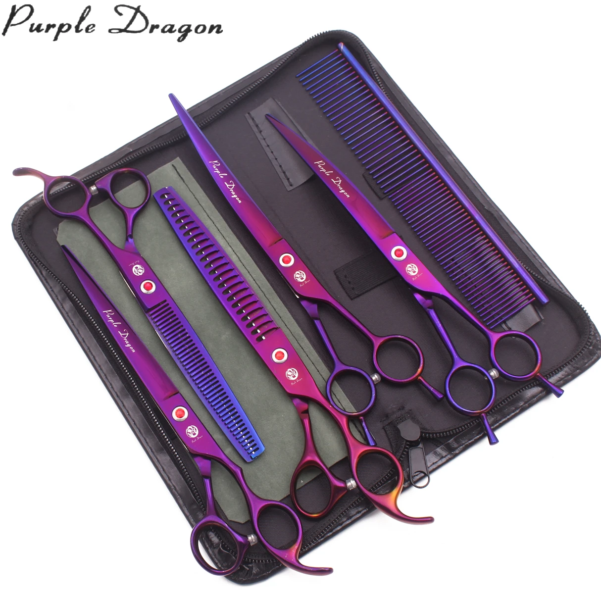 Grooming Scissors for Pet Dog Purple Dragon 8" Stainless Dog Grooming Kit for 5 Pieces Scissors and 1 Comb Z3015 Curved Shears
Grooming Scissors for Pet Dog Purple Dragon 8" Stainless Dog Grooming Kit for 5 Pieces Scissors and 1 Comb Z3015 Curved Shears