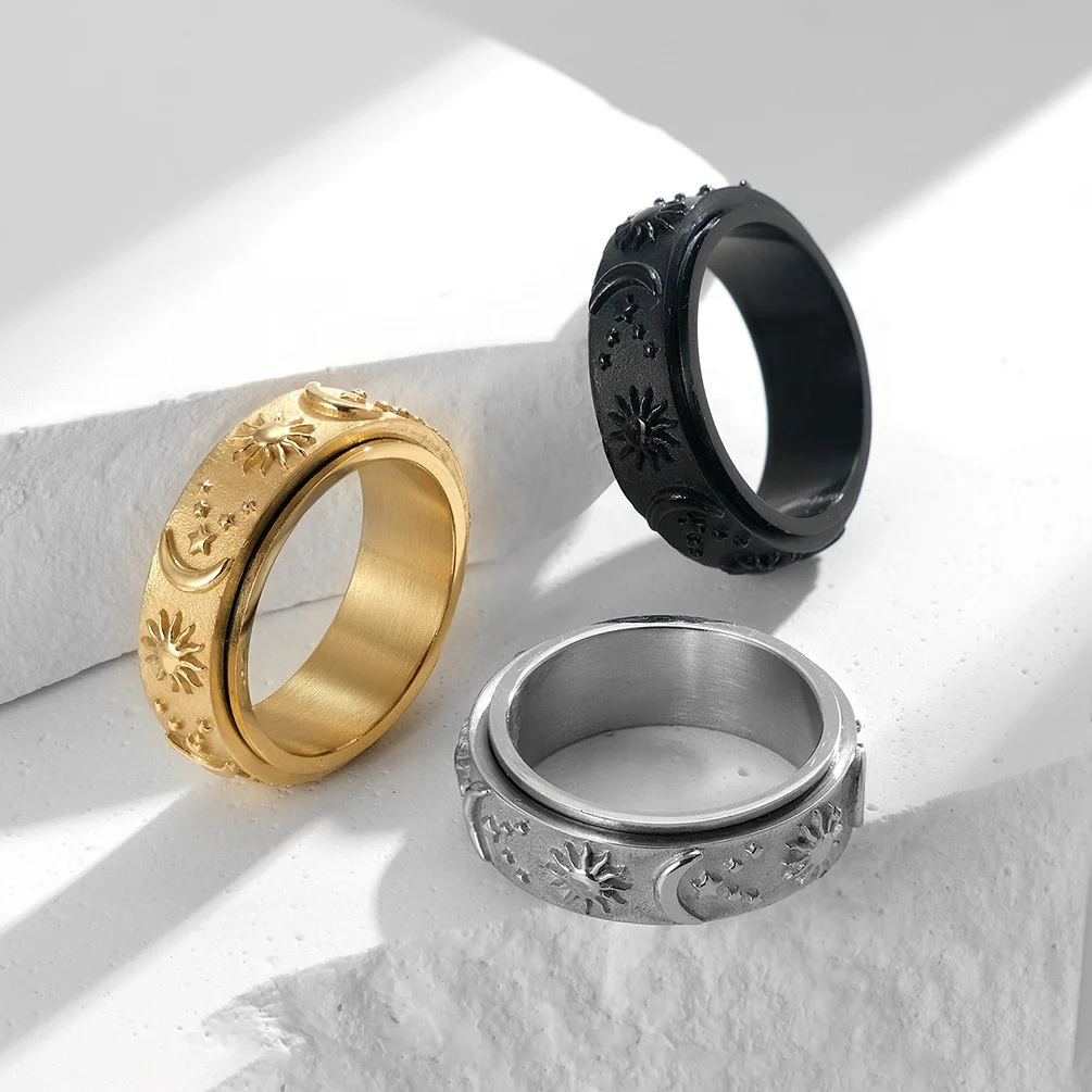 Fashion Stainless Steel Moon Star Rotating Spinner Ring Gold Plated Anti Fidget Anxiety Ring
Fashion Stainless Steel Moon Star Rotating Spinner Ring Gold Plated Anti Fidget Anxiety Ring
