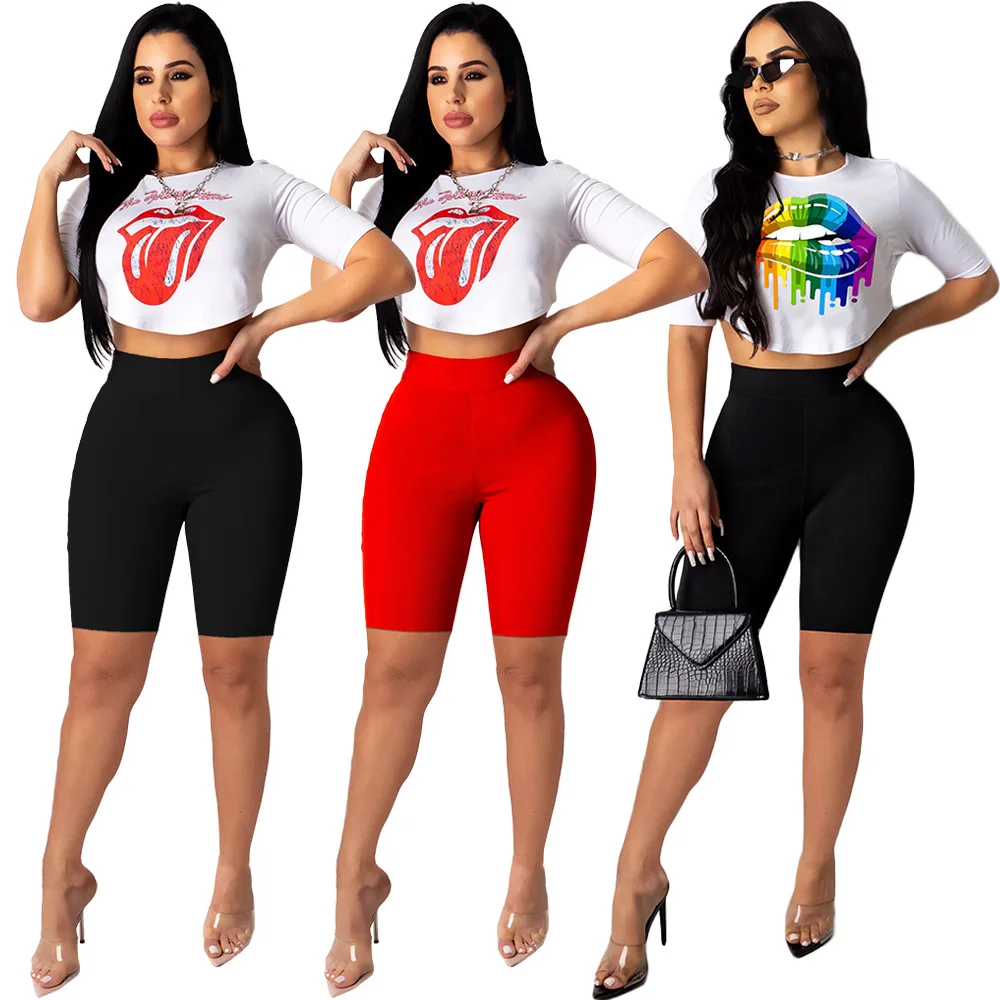 Hot sell cute design lip tongue T-shirt two sets two piece short set women casual short sleeve plus size suits set for women, Picture shows
Hot sell cute design lip tongue T-shirt two sets two piece short set women casual short sleeve plus size suits set for women, Picture shows