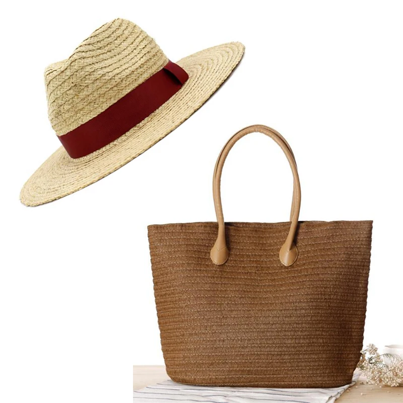 

New Arrival Classic Wholesale Raffia Straw Hats And Bag Set Floppy Panama Summer Straw Bags