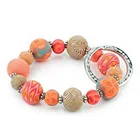 Handmade personalized custom silver ring orange spiral clay bead coil wrist stretchable keychain bracelet