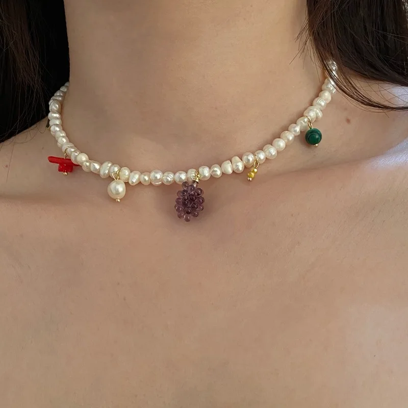 2021 Hip Hop Trendy Color Multi-pendant Freshwater Pearl Necklace Grapes Pomegranates Fruit Pendant Choker Necklaces
2021 Hip Hop Trendy Color Multi-pendant Freshwater Pearl Necklace Grapes Pomegranates Fruit Pendant Choker Necklaces