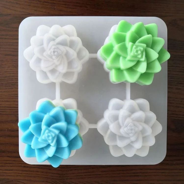 

Silicone Soap Molds Succulent Cactus Plant Soap Molds 4 Cavities Cake Chocolate Candle Mould for Party Wedding Cake Decorating